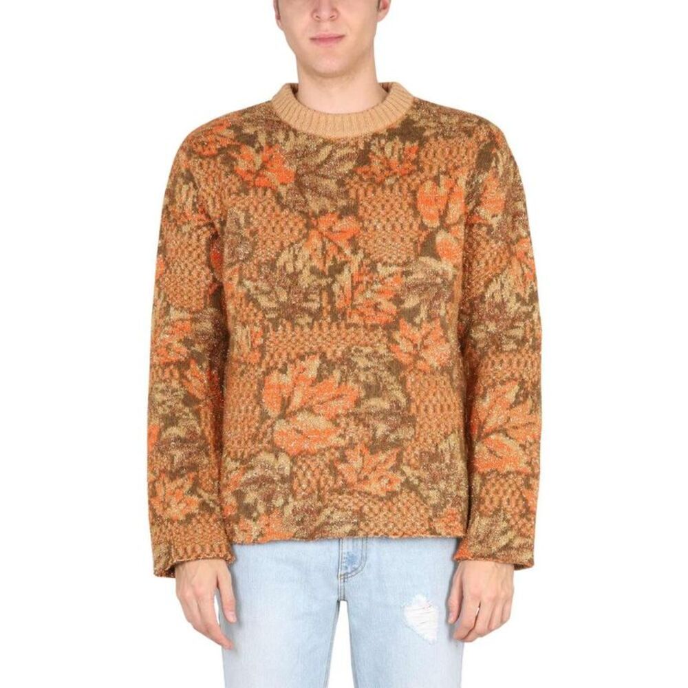 ERL Men's Floral Knit Crewneck Sweater Men GOLD Sweaters & Cardigans